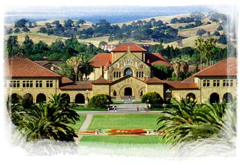 Stanford's beautiful Quad with Memorial Church in the center